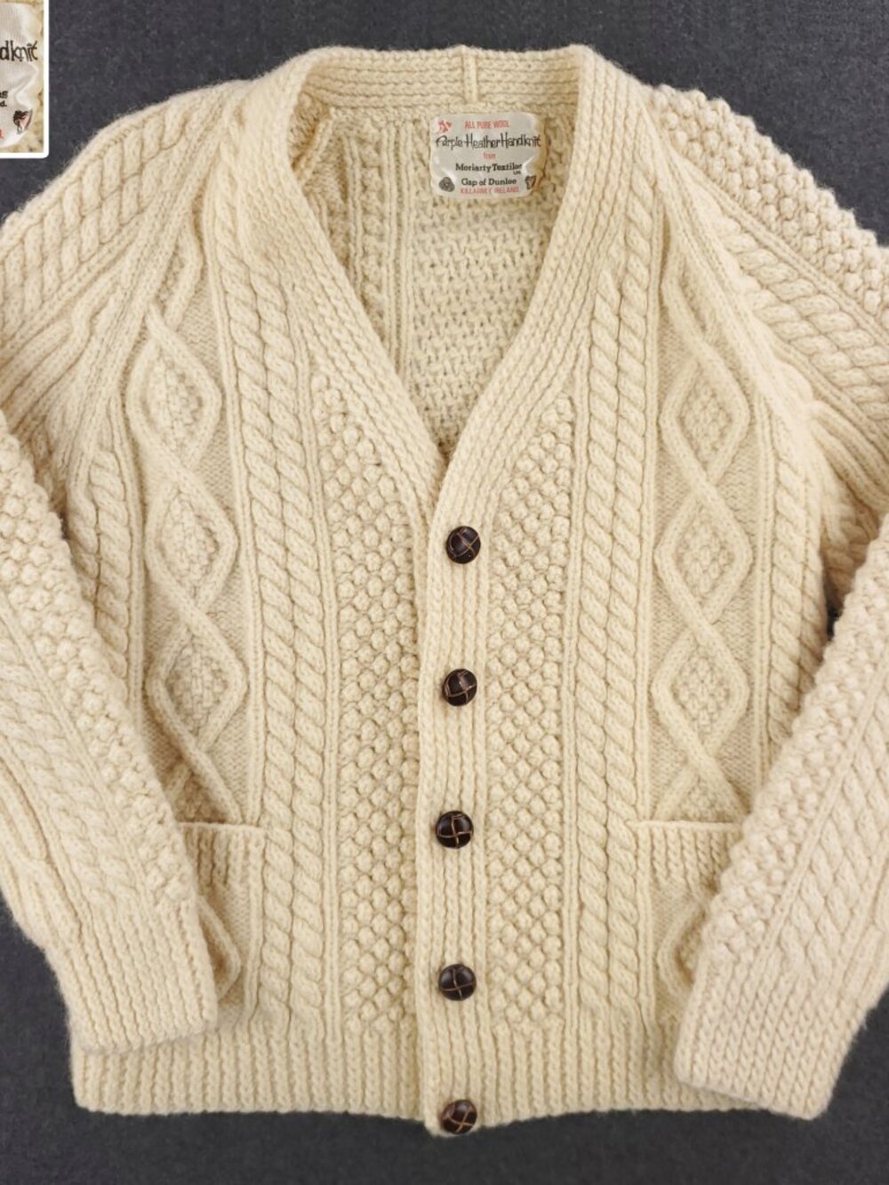 Moriarty Ireland Vintage Cardigan Sweater Chunky Cable Knit Wool Women's Medium